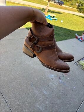 Women’s Brown Authentic Leather Ankle Booties with Buckle Straps